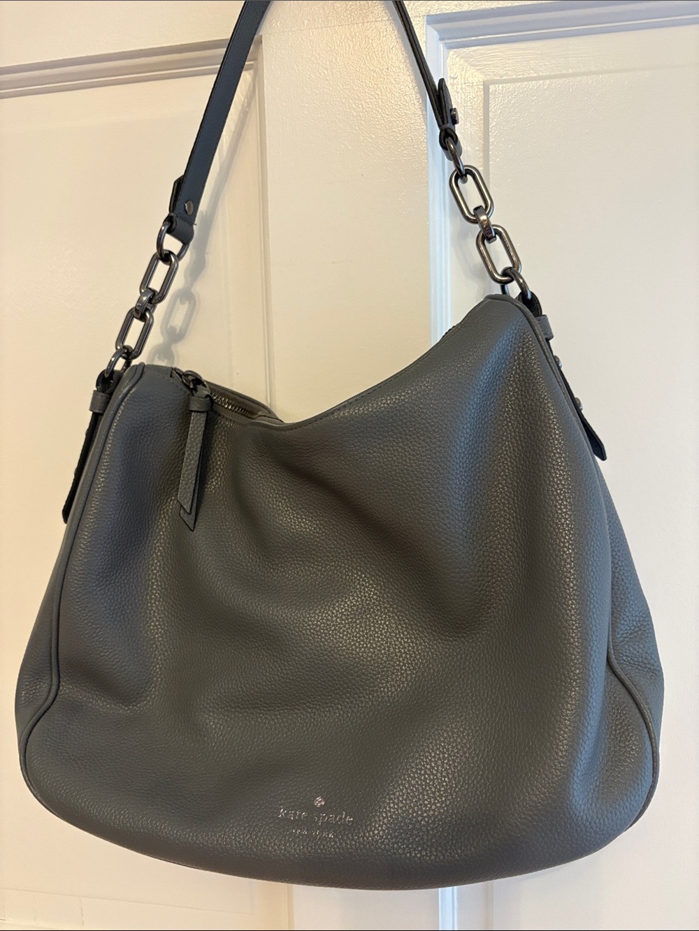 kate spade Pebbled Leather Hobo Shoulder Bag in Charcoal